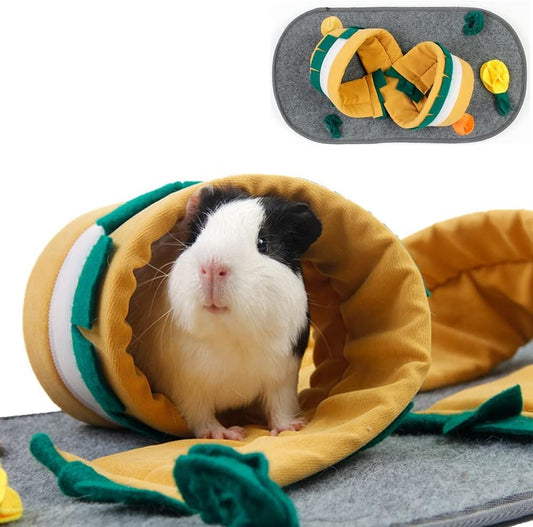 Guinea Pig Tunnel Toy Hamster Tunnel Tube Hideout Small Animal Sniffing Mat Small Pet Activity Mat Toy for Guinea Pig Hamster Rat Mice Chinchilla Ferret Hedgehog (Yellow)