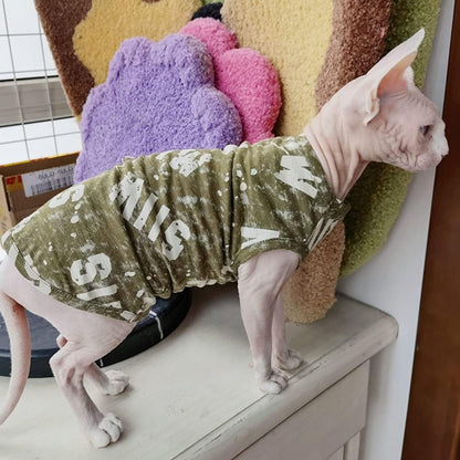 Hairless Cats Clothes Summer Thin Cotton Vest Breathable Soft Green Pullover Tank Tops Sleeveless Shirt Cat Apparel Pajamas for Sphynx,Cornish Rex, Devon Rex, Peterbald (XL,Green)