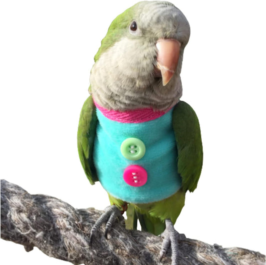 Bird Clothes - Handmade Bird Sweater Shirt with Buttons Flight Suit for Parrots African Greys Parakeet Cockatiel Sun Conure Christmas Halloween Cosplay Apparel Photo Prop Bird Supplies (M,Blue)