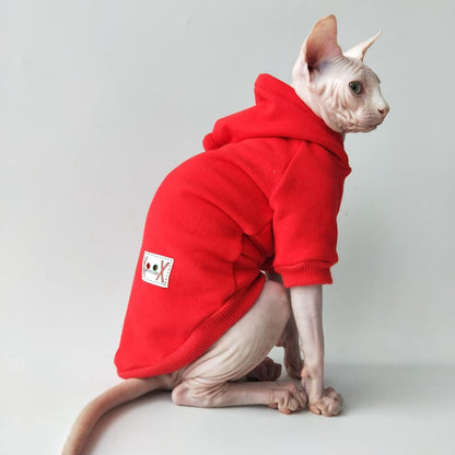 Hairless Cats Clothes - Winter Autumn Solid Soft Warm Hoodies Cotton Cat Wear Sweatshirt Pullover Jumpsuit for Sphynx, Cornish Rex, Devon Rex, Peterbald, Hairless Cats Dogs Apparel (XXL,Blue)