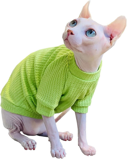 Sphynx Cat Clothes Breathable Summer Cotton Pure Green T-Shirts Pullover Cat Wear Clothes Vest Pajamas for Cats and Small Dogs Apparel for Sphynx, Cornish Rex, Devon Rex, Peterbald (M-)