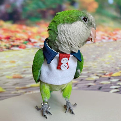 Bird Clothes - Handmade Cotton White Sweater Shirt with Button Flight Suit for Parrots African Greys Parakeet Cockatiel Sun Conure Christmas Birthday Gift Parrot Apparel Bird Supplies (XS)