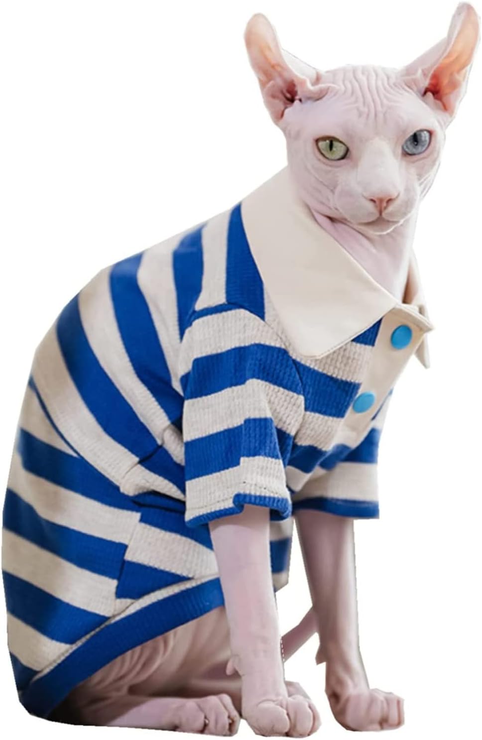 Hairless Cat Clothes Cotton Polo T-Shirt Stripe Print Pullover Jumpsuits Pajamas for Sphynx Cornish Rex Devon Rex Peterbald