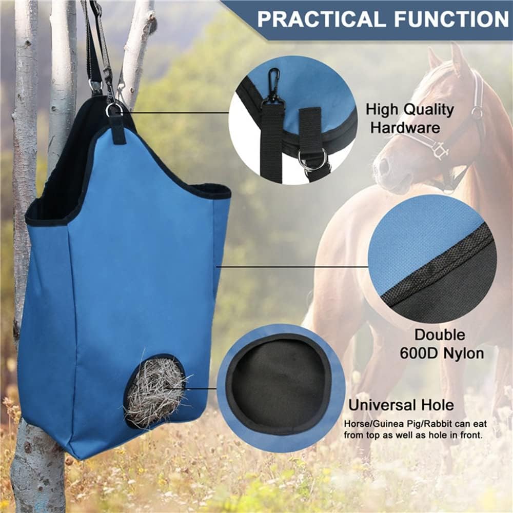 Slow Feed Hay Bag for Horse - Large Feeding Hay Bag 600D Nylon Horse Hay Tote Bag Durable Horse Feeder Sack Storage Bag with Metal Rings for Horse Sheep Cow Goats