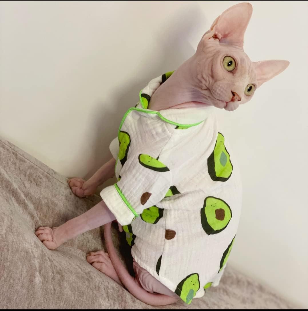 Hairless Cat Clothes - Cotton Pajamas Fruit Print Pet Sweater Shirt for Cats Clothing Spring Winter Skin-Friendly Jumpsuit Clothes for Sphynx, Cornish Rex, Devon Rex, Peterbald? (S,Orange)