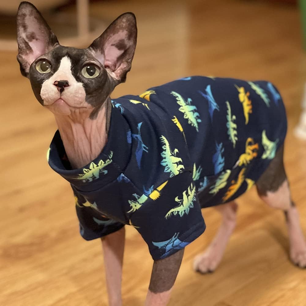 Sphynx Cat Clothes Breathable Summer Cotton Animal Print T-Shirts Cat Wear Clothes Vest Pajamas for Cats and Small Dogs Apparel for Sphynx, Cornish Rex, Devon Rex, Peterbald (XXXL,Blue)