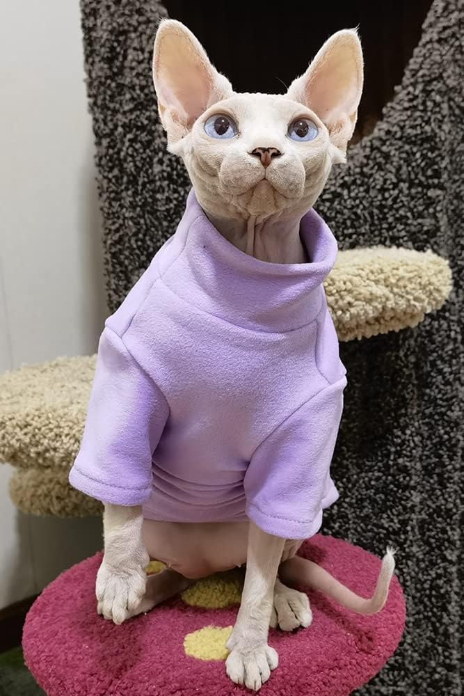 Sphynx Cat Clothes Cotton Turtleneck Shirt Winter Warm Vest Pajamas for Spring Summer Autumn Cat Wear Clothes for Hairless Cat Sphynx,Cornish Rex, Devon Rex, Peterbald (XS,Purple)