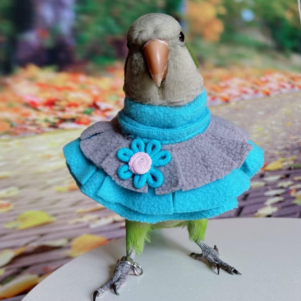 Bird Clothes - Handmade Parrot Cape with Flower Decor Winter Warm Fleece Blanket for Parrot African Greys Parakeet Cockatiel Sun Conure Halloween Cosplay Photo Prop Small Animals Apparel (M,Blue)