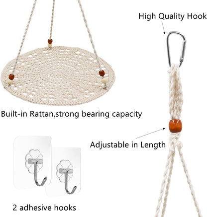 Reptile Hammock Cotton Rope Macrame Swing Hanging Bed with Adhesive Hooks Tank Accessories Habitats Decor for Bearded Dragon Leopard Gecko Lizard Iguanas Terrarium Supplies (2 Pack)