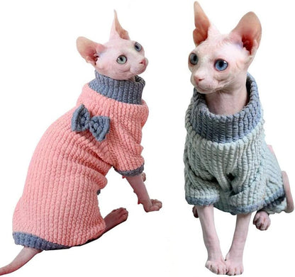 Hairless Cat Clothes, Turtleneck Cotton Sweater Shirt Four Legs Cat Pajamas, Suitable for Sphynx,Cornish Rex, Devon Rex, Peterbald and Various Sizes of Hairless Cat Clothes (XS,Blue)