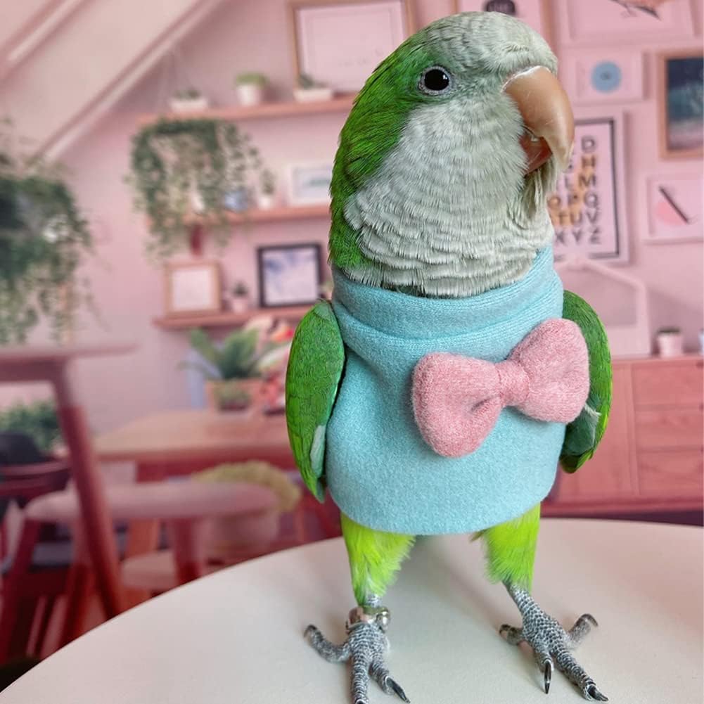 Bird Clothes - Handmade Thick Cotton Sweater Shirt with Bow Tie Elegent Flight Suit for Parrots African Greys Parakeet Cockatiel Sun Conure Christmas Birthday Gift Parrot Apparel Bird Supplies (M)