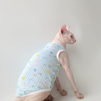 Sphynx Cat Clothes - Summer Thin Cotton Shirt Breathable Animal Print Sleeveless Tank Tops Cat Apparel Pajamas Camisole for Hairless Cats, Sphynx, Cornish Rex, Devon Rex, Peterbald (S,Red)