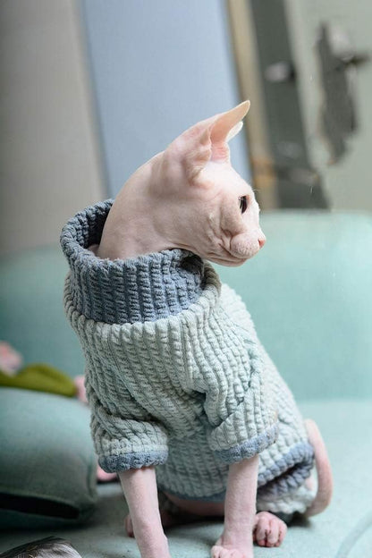 Hairless Cat Clothes, Turtleneck Cotton Sweater Shirt Four Legs Cat Pajamas, Suitable for Sphynx,Cornish Rex, Devon Rex, Peterbald and Various Sizes of Hairless Cat Clothes (XS,Blue)