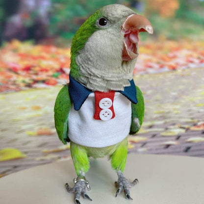 Bird Clothes - Handmade Cotton White Sweater Shirt with Button Flight Suit for Parrots African Greys Parakeet Cockatiel Sun Conure Christmas Birthday Gift Parrot Apparel Bird Supplies (XS)