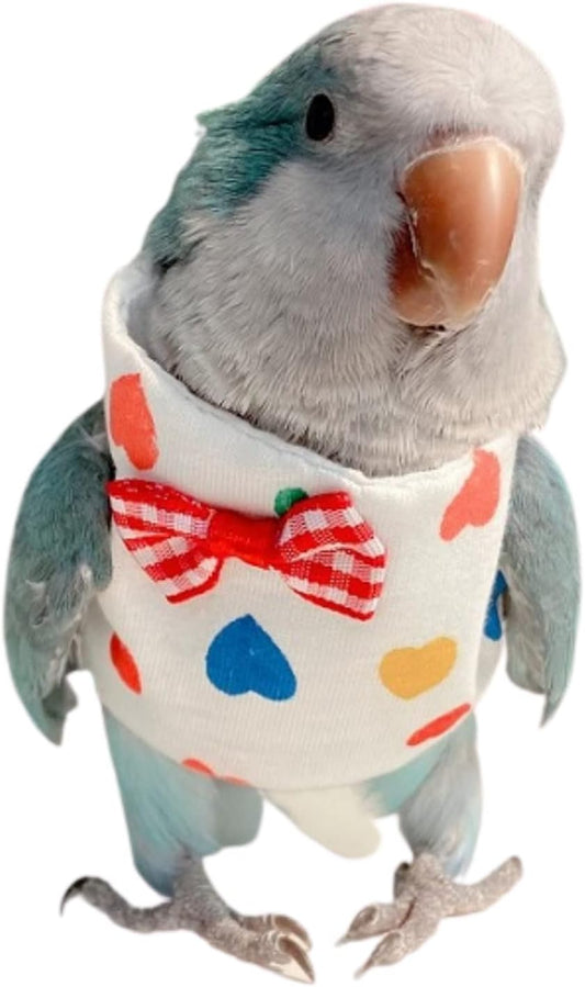 Bird Clothes - Handmade Cotton Shirt Vest with Bowtie Decor Flight Suit Shirt for Parrots African Greys Parakeet Cockatiel Sun Conure Parrot Halloween Cosplay Apparel Bird Supplies (4XL,White)