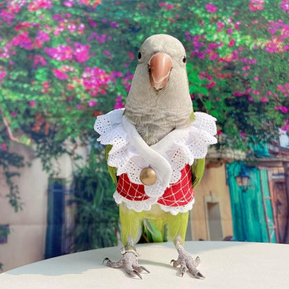 Bird Clothes - Handmade Cotton Summer Lace Shirt with Bronze Button Flight Suit Shirt for Parrots African Greys Parakeet Cockatiel Sun Conure Parrot Cosplay Apparel Bird Supplies (XS,Red)