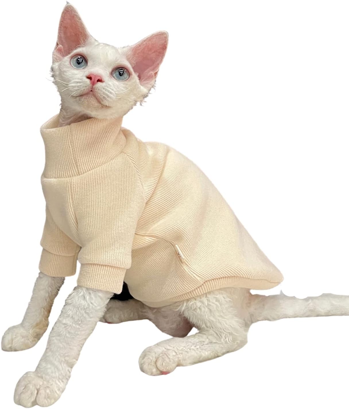 Hairless Cats Clothes - Turtleneck Cotton Sweater Shirt Winter Warm Cat Wear Coat Shirt Jumpsuit Clothes for Sphynx, Cornish Rex, Devon Rex, Peterbald, Hairless Cats Apparel (M+,Grey)