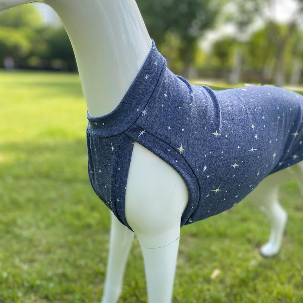 Greyhound Clothes - Dog Breathable Summer T-Shirts Vest Tank Top T-Shirts Lightweight Elastic Soft Onesie Pajamas for Italian Greyhound Whippet Deerhound Bedlington Terrier (L,Blue Star)