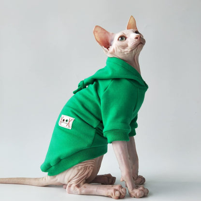 Hairless Cats Clothes - Winter Autumn Solid Soft Warm Hoodies Cotton Cat Wear Sweatshirt Pullover Jumpsuit for Sphynx, Cornish Rex, Devon Rex, Peterbald, Hairless Cats Dogs Apparel (XXL,Blue)