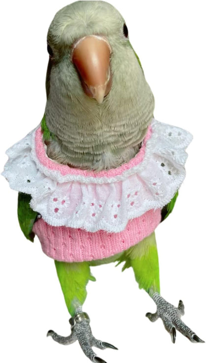 Bird Clothes - Handmade Knitted Sweater Shirt with Lace Collar Elegant Dress Flight Suit for Parrot African Greys Parakeet Cockatiel Sun Conure Parrot Apparel Bird Supplies (XS,Green)