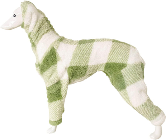 Greyhound Clothes - Dog Winter Warm Fleece Turtleneck Jumpsuit Long Sleeve Four-Leg Rompers Plaid Print Sweatshirt Outdoor Coat for Italian Greyhound Whippet Deerhound Bedlington Terrier