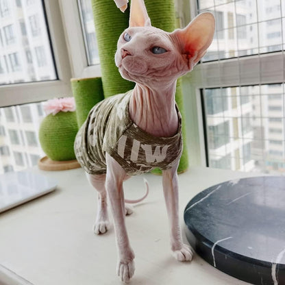 Hairless Cats Clothes Summer Thin Cotton Vest Breathable Soft Green Pullover Tank Tops Sleeveless Shirt Cat Apparel Pajamas for Sphynx,Cornish Rex, Devon Rex, Peterbald (XL,Green)