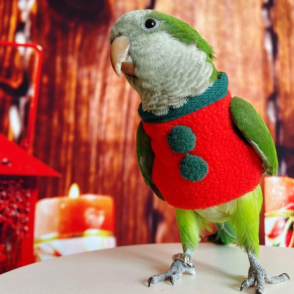 Bird Clothes - Handmade Cotton Christmas Sweater Shirt Thick Winter Warm Flight Suit for Parrots African Greys Parakeet Cockatiel Sun Conure Birthday Gift Parrot Cosplay Apparel Bird Supplies (S)