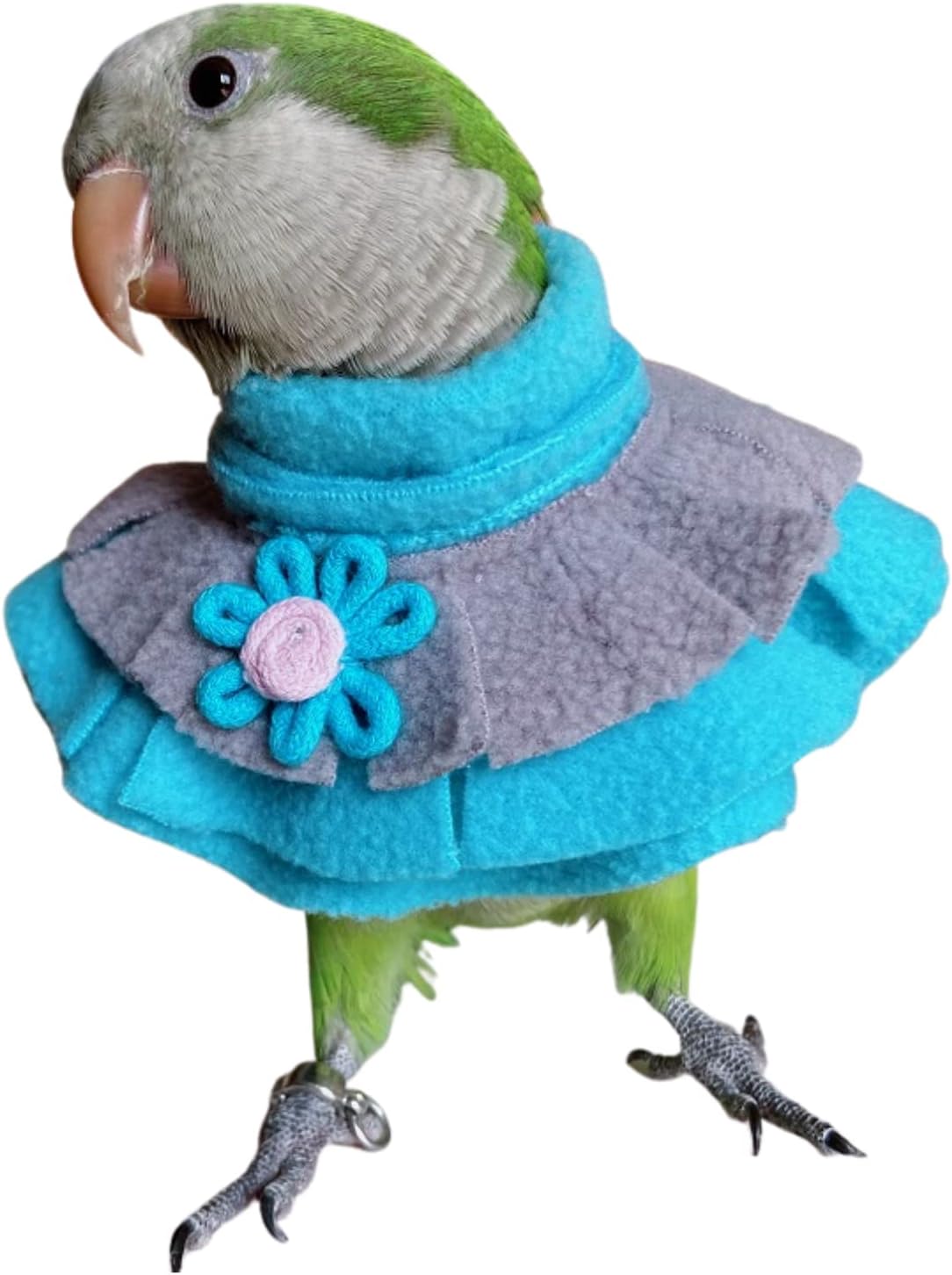 Bird Clothes - Handmade Parrot Cape with Flower Decor Winter Warm Fleece Blanket for Parrot African Greys Parakeet Cockatiel Sun Conure Halloween Cosplay Photo Prop Small Animals Apparel (M,Blue)