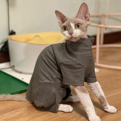 Sphynx Cat Clothes Pure Cotton Turtleneck Shirt Four Leg Breathable Thin Vest Pajamas for Spring Summer Autumn Cat Wear Clothes for Hairless Cat Sphynx,Cornish Rex, Devon Rex, Peterbald (XXXL,Grey)