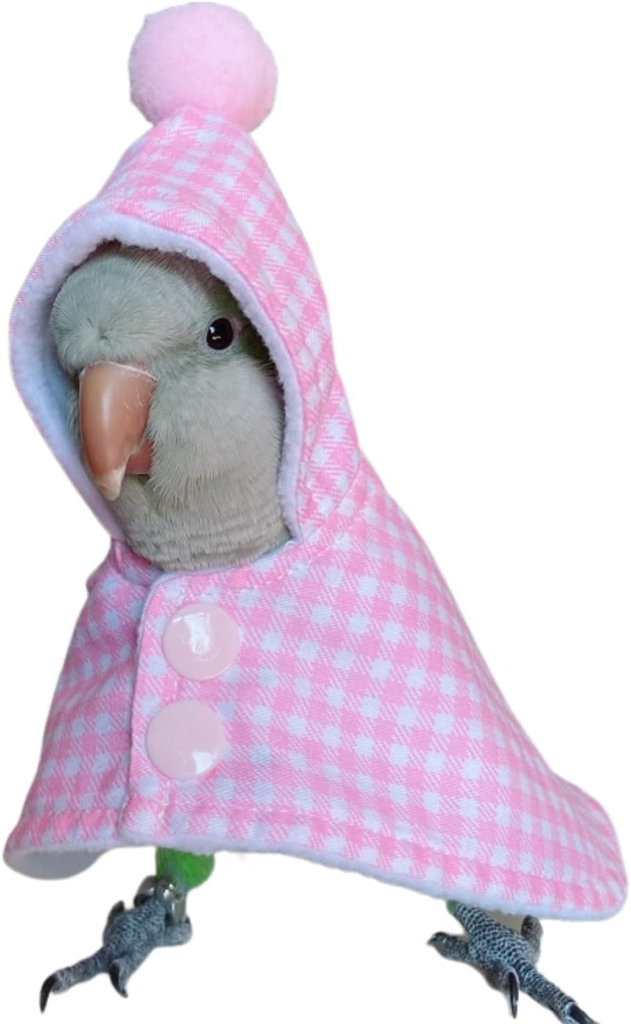 Bird Clothes - Handmade Parrot Cape Hoodie with Buttons Cozy Corner Fleece Blanket Snuggle Hut for African Greys Parakeet Cockatiel Sun Conure Cosplay Apparel Photo Prop Bird Supplies (XS,Pink)