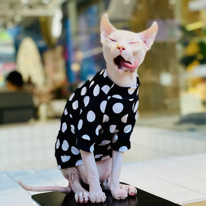 Sphynx Cat Clothes Breathable Summer Cotton Silk Polka Dots T-Shirts Cat Wear Clothes Vest Pajamas for Cats and Small Dogs Apparel for Sphynx, Cornish Rex, Devon Rex, Peterbald (XL+)