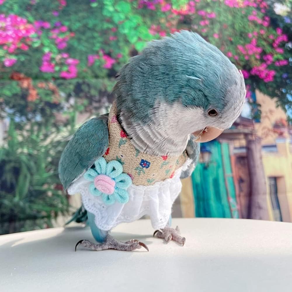 Bird Clothes - Handmade Summer Cotton Floral Shirt Flight Suit Sweater Vest for Parrots African Greys Parakeet Cockatiel Sun Conure Parrot Halloween Cosplay Apparel Bird Supplies (M,Dress)