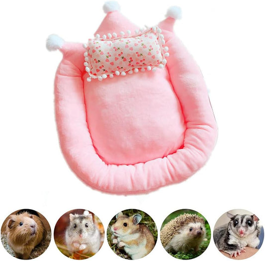 Small Animal Sleeping Bed with Pillow and Blanket Set for Bearded Dragon Leopard Gecko Lizard Soft Warm Cushion for Hamster Hedgehog Squirrel Chinchilla Guinea Pig (L(12.5''x11.8''),Strawberry)