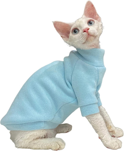 Hairless Cats Clothes - Turtleneck Cotton Sweater Shirt Winter Warm Cat Wear Coat Shirt Jumpsuit Clothes for Sphynx, Cornish Rex, Devon Rex, Peterbald, Hairless Cats Apparel (M+,Grey)