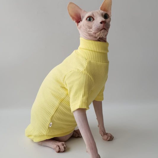 Hairless Cat Clothes - Turtleneck Sphynx Hairless Cat Soft Cotton T-Shirts Warm Pet Clothes,Round Collar Vest Shirts for Sphynx,Cornish Rex, Devon Rex, Peterbald, Hairless Cat Clothes (XL,Yellow)