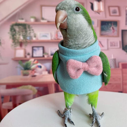 Bird Clothes - Handmade Thick Cotton Sweater Shirt with Bow Tie Elegent Flight Suit for Parrots African Greys Parakeet Cockatiel Sun Conure Christmas Birthday Gift Parrot Apparel Bird Supplies (M)