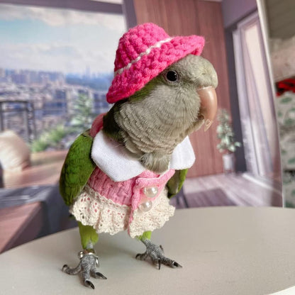 Bird Clothes - Handmade Knitted Sweater with Lace Pearl Button Dress Flight Suit for Parrots African Greys Parakeet Cockatiel Sun Conure Parrot Cosplay Apparel Bird Supplies (S)