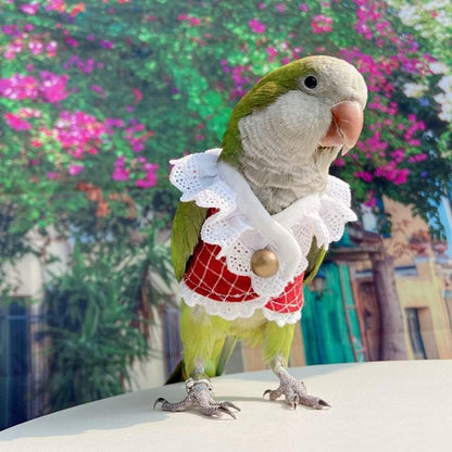 Bird Clothes - Handmade Cotton Summer Lace Shirt with Bronze Button Flight Suit Shirt for Parrots African Greys Parakeet Cockatiel Sun Conure Parrot Cosplay Apparel Bird Supplies (XS,Red)