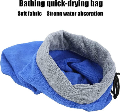 2 Pack Ferret Bath Towel Bag - Fast Drying Absorbent Bathrobe with Adjustable Drawstring Microfiber Towel for Small Animal (Blue+Grey)