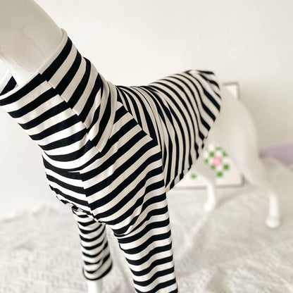 Greyhound Clothes - Dog Basic Soft Cotton Turtleneck Stripe Jumpsuit Shirt