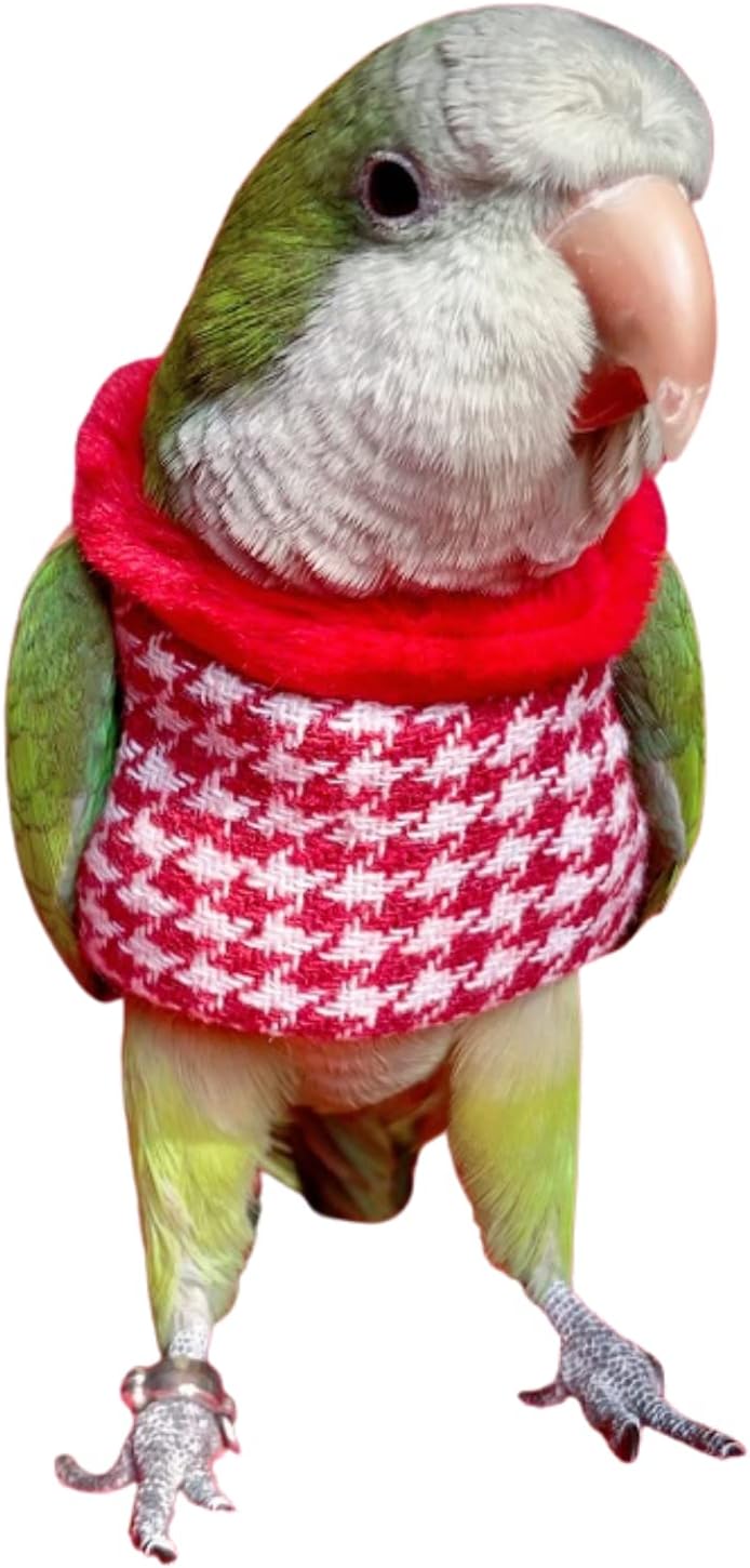 Bird Clothes - Handmade Cotton Red Plaid Sweater Shirt Round Neck Flight Suit for Parrot African Greys Parakeet Cockatiel Sun Conure Christmas Birthday Gift Parrot Cosplay Apparel Bird Supplies (M)