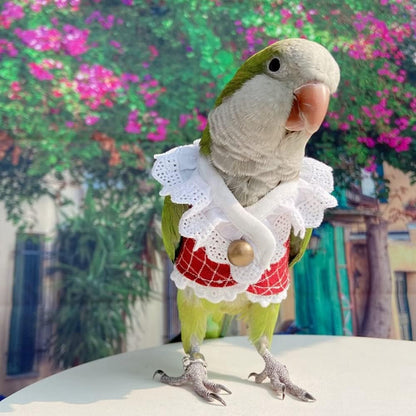 Bird Clothes - Handmade Cotton Summer Lace Shirt with Bronze Button Flight Suit Shirt for Parrots African Greys Parakeet Cockatiel Sun Conure Parrot Cosplay Apparel Bird Supplies (XS,Red)