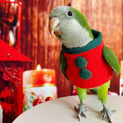 Bird Clothes - Handmade Cotton Christmas Sweater Shirt Thick Winter Warm Flight Suit for Parrots African Greys Parakeet Cockatiel Sun Conure Birthday Gift Parrot Cosplay Apparel Bird Supplies (S)