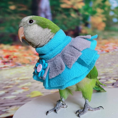 Bird Clothes - Handmade Parrot Cape with Flower Decor Winter Warm Fleece Blanket for Parrot African Greys Parakeet Cockatiel Sun Conure Halloween Cosplay Photo Prop Small Animals Apparel (M,Blue)