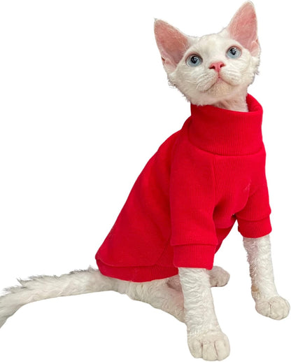 Hairless Cats Clothes - Turtleneck Cotton Sweater Shirt Winter Warm Cat Wear Coat Shirt Jumpsuit Clothes for Sphynx, Cornish Rex, Devon Rex, Peterbald, Hairless Cats Apparel (M+,Grey)