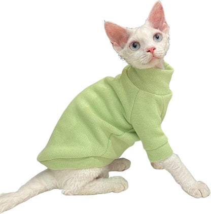 Hairless Cats Clothes - Turtleneck Cotton Sweater Shirt Winter Warm Cat Wear Coat Shirt Jumpsuit Clothes for Sphynx, Cornish Rex, Devon Rex, Peterbald, Hairless Cats Apparel (M+,Grey)