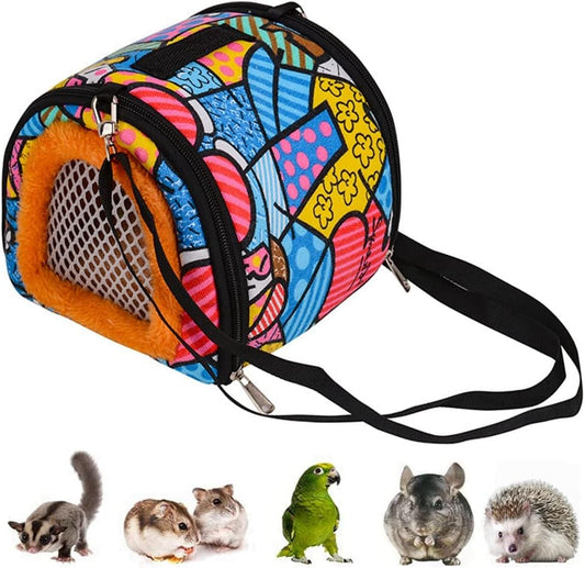 Small Animal Hamster Carrier, Portable Breathable Mesh Door Detachable Strap Zipper Travel Carrier Bag for Guinea Pig Hedgehog Squirrel Mouse Sugar Glider Chinchillas Rat Carrier (Blue)