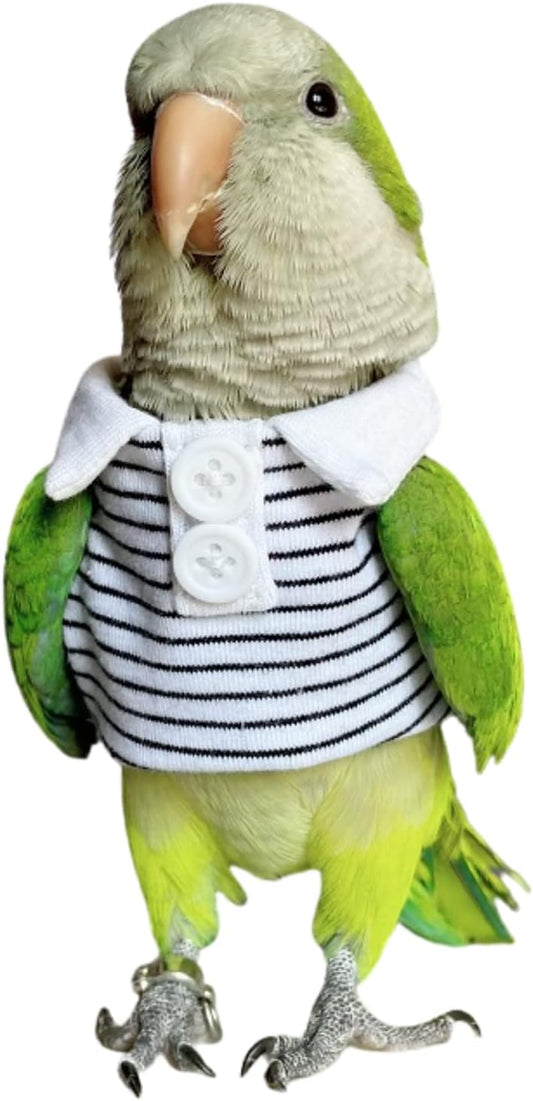 Bird Clothes - Handmade Cotton Stripe Sweater Shirt with Buttons Flight Suit for Parrots African Greys Parakeet Cockatiel Sun Conure Christmas Birthday Gift Parrot Apparel Bird Supplies (S)