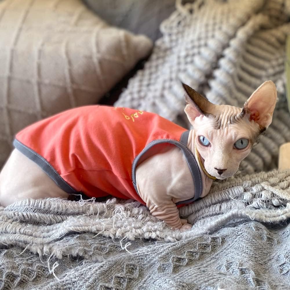 Sphynx Cat Clothes Breathable Summer Cotton Thin Camisole Sleeveless Shirt with Astronaut Print Strap Tank Tops Pullover Pajamas for Hairless Cats, Sphynx,Cornish Rex,Devon Rex,Peterbald (L)