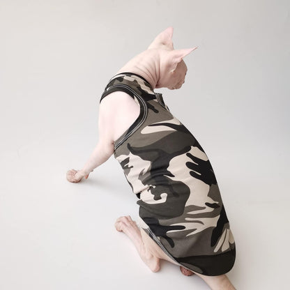 Sphynx Cat Clothes - Camouflage Shirts Breathable Summer Cotton Sleeveless Cat Wear Clothes Vest Pajamas for Cats and Small Dogs Apparel for Sphynx, Cornish Rex, Devon Rex, Peterbald (XS)